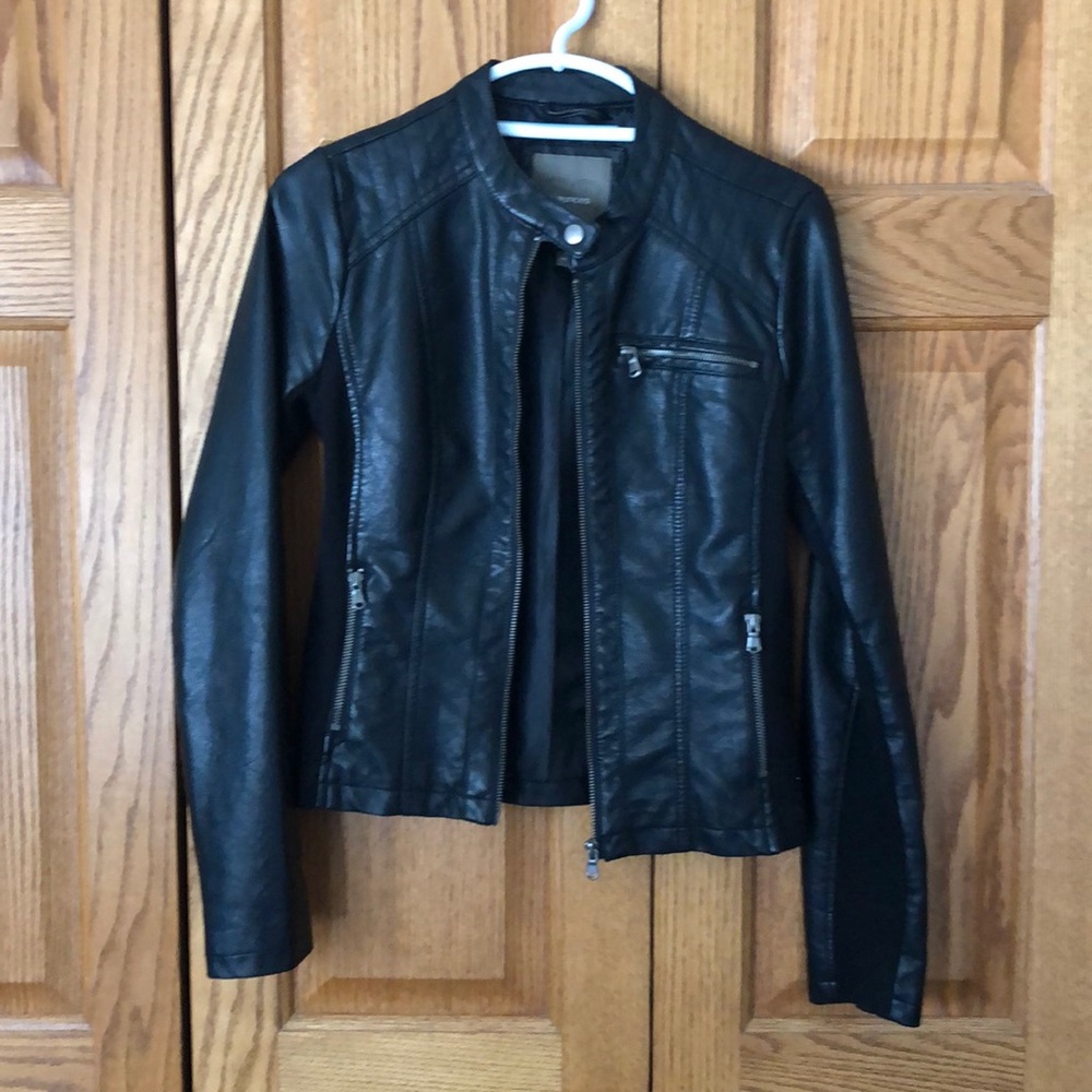 Leather Jacket with Stretchy Fabric Sides